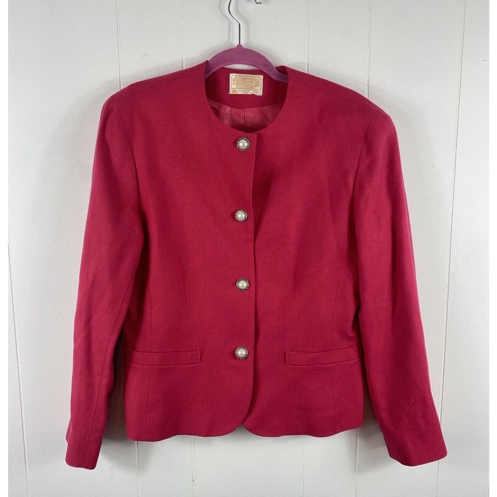 Pendleton Vintage Pink Pearl Button 100% Virgin Wool Blazer Size 12
